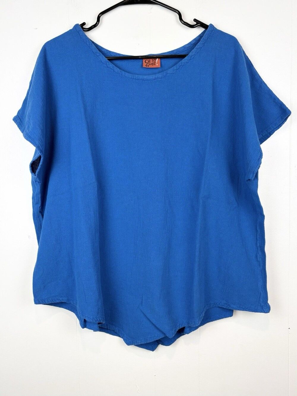 Oh My Gauze Blouse Sz 3 Blue Oversized Lagenlook Relaxed 100% Cotton Artsy